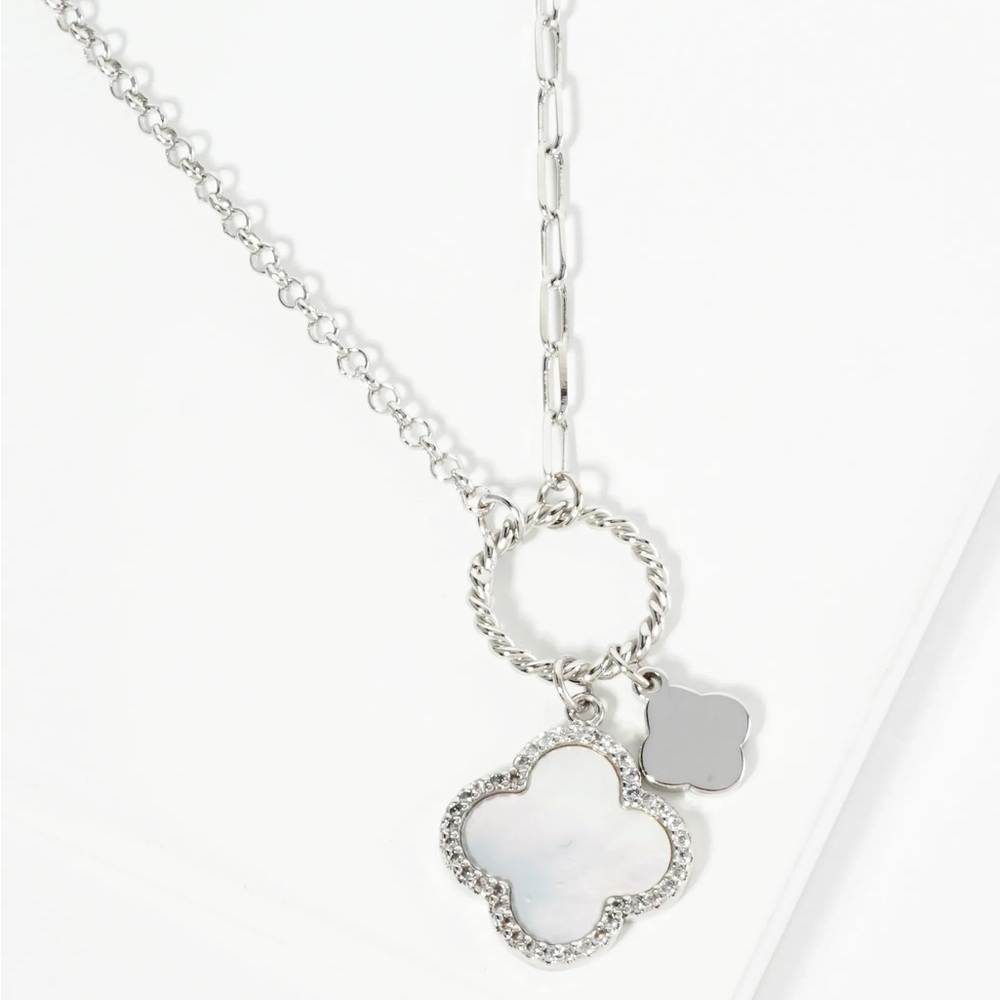 White & Silver Clover Necklace 18kt Gold Dipped